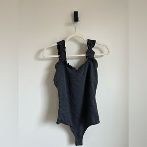 Pink Lily gray ribbed bodysuit (thong)
